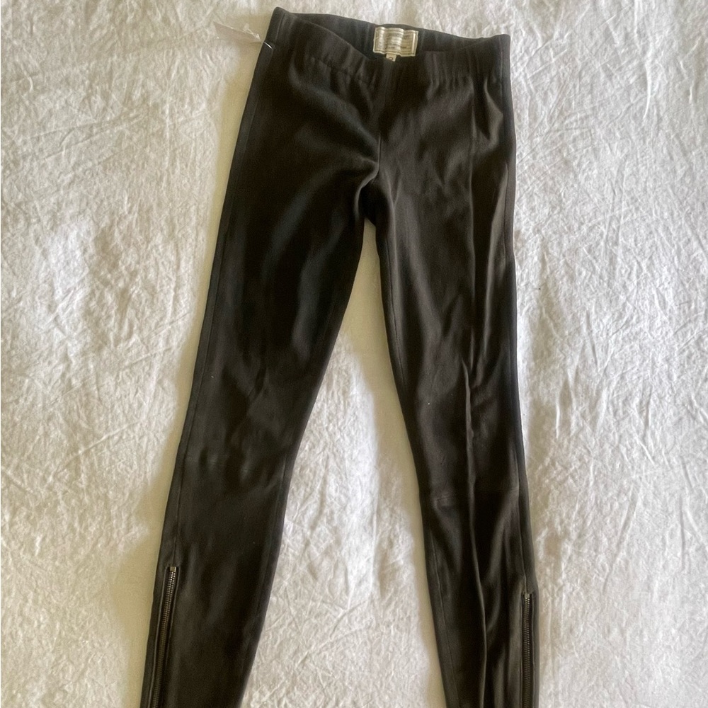 Dark Brown suede leather Leggings with Zipper Detail by Current Elliot